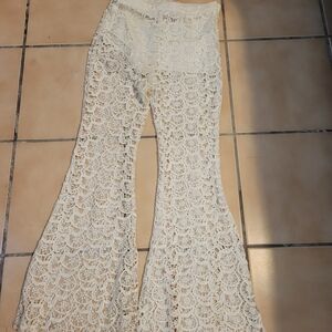 White Lace Flared Pants